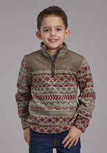Load image into Gallery viewer, Roper Boy's Aztec Print Microfleece Pullover (Olive/Red) - Children's Jacket