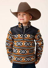 Load image into Gallery viewer, Roper Boy's Aztec Print Microfleece Pullover (Orange/Black) - Children's Jacket