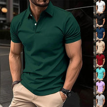Load image into Gallery viewer, Summer Short Sleeve Polo Shirt Men Solid Color Button Lapel Button Top