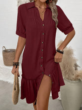 Load image into Gallery viewer, Women's Puff Sleeve Ruffled Hem Mini Dress – Solid Color