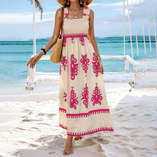 Load image into Gallery viewer, Women's Wide-Strap Printed Maxi Dress – Smocked Bodice & Tassel Waist