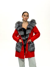 Load image into Gallery viewer, Roma Genuine Silver Fox Fur Rabbit Fur Insulated Parka in Red