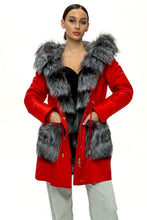 Load image into Gallery viewer, Roma Genuine Silver Fox Fur Rabbit Fur Insulated Parka in Red