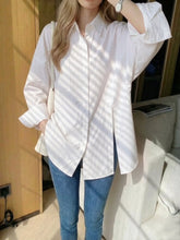 Load image into Gallery viewer, Women's Solid Color Drop Shoulder Button Side Slit Shirt