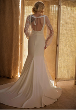 Load image into Gallery viewer, Minimalist Square Neck Wedding Dress with Sheer Embroidered Sleeves โ Modern Bridal Elegance