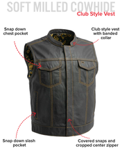 Load image into Gallery viewer, The Club Cut Men's Motorcycle Leather Vest, Multiple Color Options