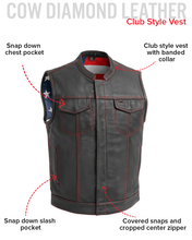 Load image into Gallery viewer, Born Free Men's Leather Motorcycle Leather Vest - Red Stitch
