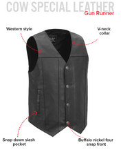 Load image into Gallery viewer, Gun Runner Men's Motorcycle Western Style Leather Vest