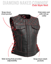 Load image into Gallery viewer, Bonnie - Women's Motorcycle Leather Vest - Diamond Quilt