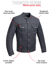 Load image into Gallery viewer, Rowdy Men's Thunder Denim Motorcycle Jacket