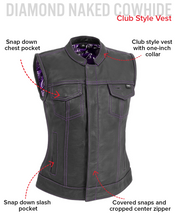 Load image into Gallery viewer, Jessica Women's Motorcycle Leather Vest - Purple - Limited Edition