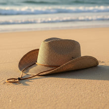 Load image into Gallery viewer, Women's Panama Straw Woven Sun Hat – Windproof Sequin Detail Beach Hat