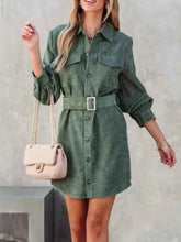 Load image into Gallery viewer, Stylish Button Front Belt Long Sleeve : Corduroy Dress