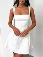 Load image into Gallery viewer, Dark Blue Bow Back Square Neck Mini Dress Luxury Feminine & Flattering Dress For Girls