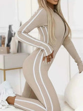 Load image into Gallery viewer, Full Size Stripe Zip-Front : Long Sleeve Jumpsuit Plus Size