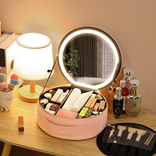 Load image into Gallery viewer, Round Smart LED Makeup Bag With Mirror Lights Women Beauty Bag Large Capacity PU Leather Travel Organizers Cosmetic Case