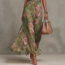 Load image into Gallery viewer, Green Graffiti Print Mesh Suspender Maxi Dress – High-Waist Irregular Slit Streetwear Dress