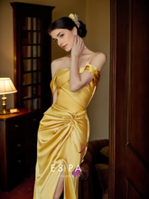 Load image into Gallery viewer, Golden Hour Off-the-Shoulder Satin Ball Gown Evening Dress