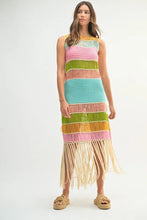 Load image into Gallery viewer, Multi Color Fringed Crochet Knit Dress For Women – Crochet Knit Dress, Fringed Dress, Multi-Color Dress, Bohemian Knit Dress, Festival Dress