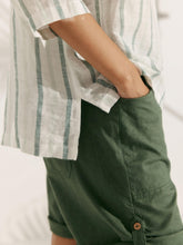 Load image into Gallery viewer, 100% Linen Stripe Shawl V-Neck Half Sleeve Top
