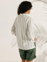 Load image into Gallery viewer, 100% Linen Stripe Shawl V-Neck Half Sleeve Top
