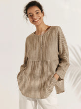 Load image into Gallery viewer, Linen Checked Long-Sleeved Top CAROLINE