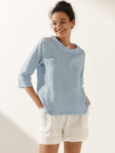 Load image into Gallery viewer, Linen Gingham Checked Round Soft-Fold Collar Top LAURA