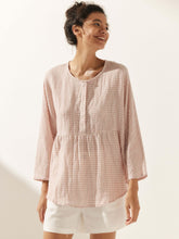 Load image into Gallery viewer, Linen Checked Long-Sleeved Top CAROLINE