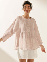 Load image into Gallery viewer, Linen Checked Long-Sleeved Top CAROLINE