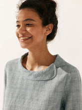 Load image into Gallery viewer, Linen Gingham Checked Round Soft-Fold Collar Top LAURA