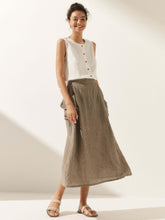 Load image into Gallery viewer, Linen Checked Elastic Waist Skirt ONYX