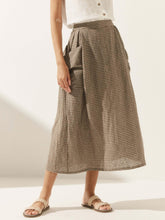Load image into Gallery viewer, Linen Checked Elastic Waist Skirt ONYX
