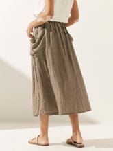 Load image into Gallery viewer, Linen Checked Elastic Waist Skirt ONYX