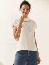 Load image into Gallery viewer, 100% Linen Gingham Checked Cutout Turtleneck Top CAROL