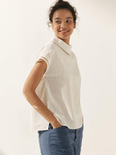 Load image into Gallery viewer, 100% Linen Gingham Checked Cutout Turtleneck Top CAROL
