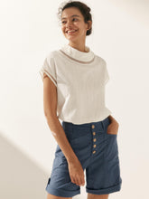 Load image into Gallery viewer, 100% Linen Gingham Checked Cutout Turtleneck Top CAROL