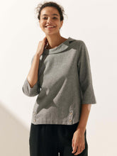 Load image into Gallery viewer, Linen Gingham Checked Round Soft-Fold Collar Top LAURA