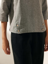 Load image into Gallery viewer, Linen Gingham Checked Round Soft-Fold Collar Top LAURA