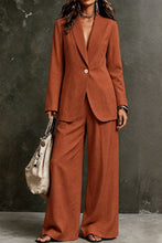 Load image into Gallery viewer, Women's Linen-Look Single-Button Blazer & Wide-Leg Trouser Suit Set