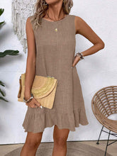Load image into Gallery viewer, Women's Ruffle Lace-Up Mini Dress – Short Sleeve Loose Beach Dress