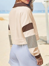 Load image into Gallery viewer, Color‑Block Cropped Polo V‑Neck Sweatshirt
