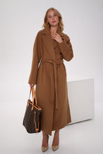 Load image into Gallery viewer, Cambridge Comfort Wraparound Wool Cashmere Coat in Dark Camel