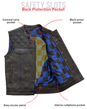 Load image into Gallery viewer, Finish Line - Blue Checker - Men's Motorcycle Leather Vest