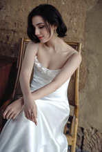 Load image into Gallery viewer, Vintage Rose-Trimmed Satin Slip Wedding Dress with Spaghetti Straps
