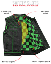 Load image into Gallery viewer, Finish Line - Green Checker - Men's Motorcycle Leather Vest