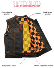 Load image into Gallery viewer, Finish Line - Orange Checker - Men's Motorcycle Leather Vest