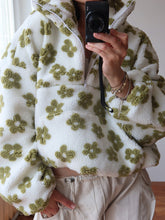 Load image into Gallery viewer, Winter Flowers Lambskin Sweatshirt Women | Cozy Zip-Up Pocket Pullover