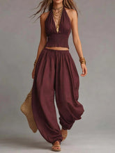 Load image into Gallery viewer, Women's Sleeveless Backless Halter Top & Wide-Leg Pants Set