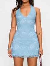 Load image into Gallery viewer, Floral Lace Halter Deep V-Neck : Bodycon Dress