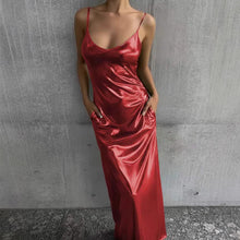 Load image into Gallery viewer, Textured Mirror-Finish U-Neck Slip Maxi Dress with Pockets